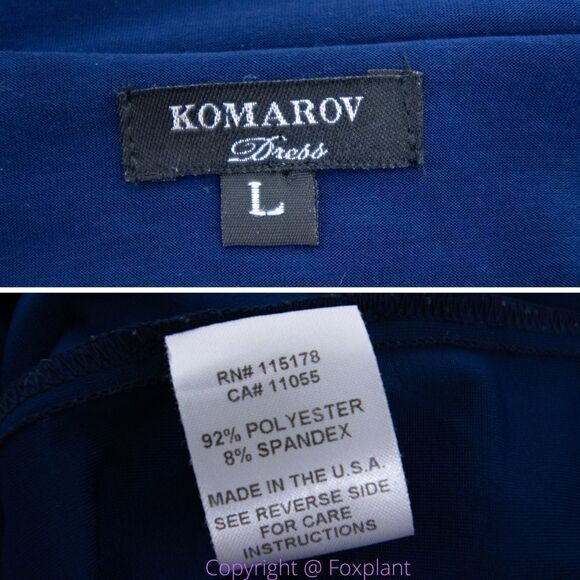 Komarov USA-made navy blue drop‎ cowl neck dolman sleeve dress, L - Picture 16 of 16